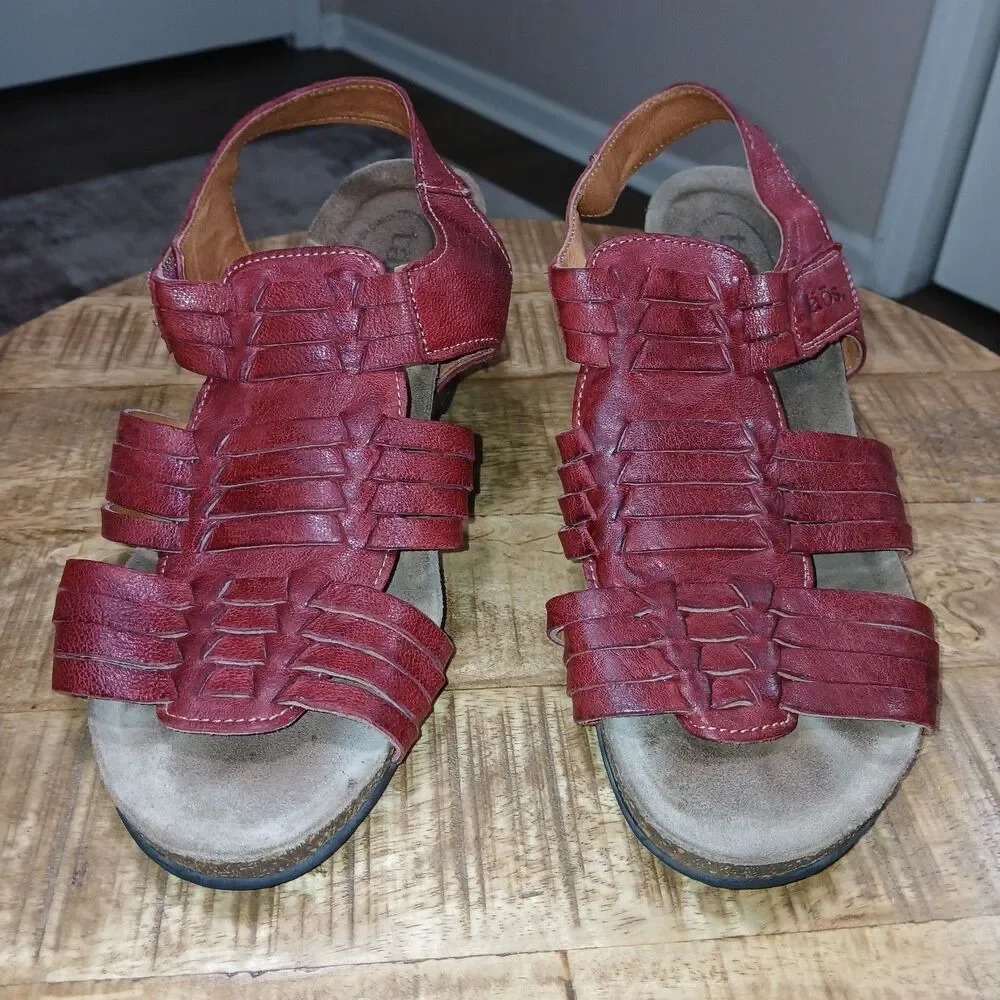 Taos Red Leather Woven Wedge Sandals Huarache Strappy Comfort Shoes EU 39 US 8 - Picture 1 of 16